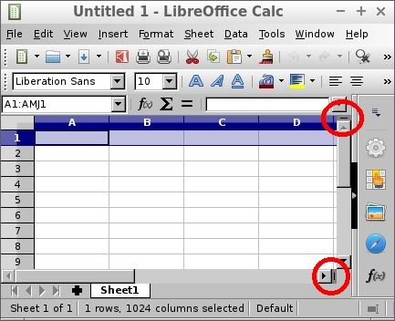 LibreOffice Calc ウインドウ枠の調整