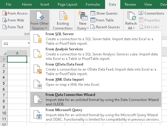 Windows, Excel: データベースから直接値を取得して表示する