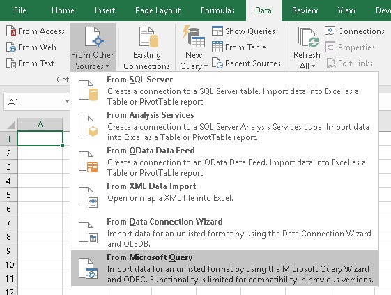 Excel ODBC 接続設定