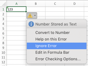 excel for mac get rid of green triangle